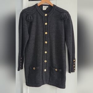Madeline Grey Wool Long Cardigan Blazer Dress M Vintage